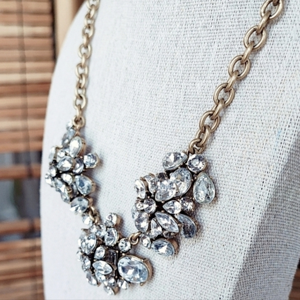 J. Crew Formal Clear Rhinestone Statement Necklace With Dust Bag Formal Bridal - Picture 3 of 16